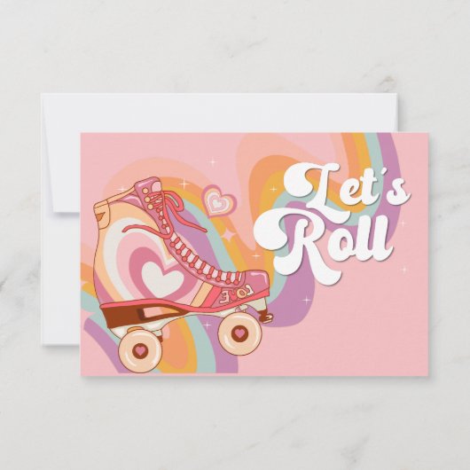 Laten we rollen retro roller schaats verjaardag bedankkaart (Achterkant)