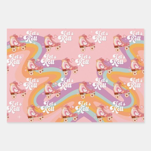 Laten we rollen retro roller schaats verjaardag inpakpapier vel (Voorkant 2)