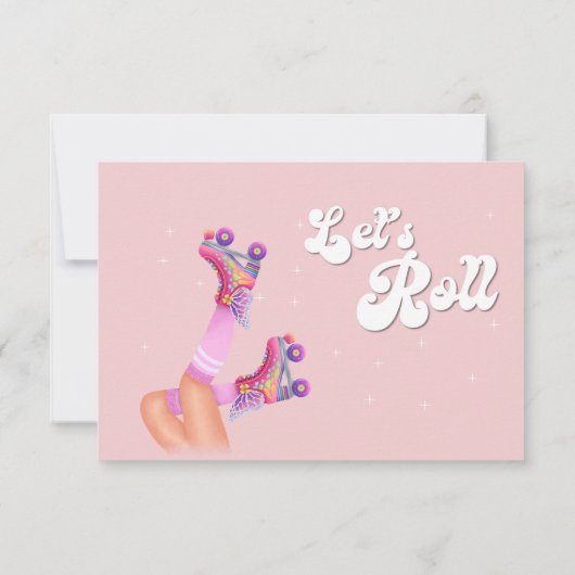 Laten we rollen retro roller schaats verjaardagsfe bedankkaart (Achterkant)
