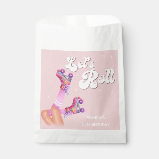 Laten we rollen retro roller schaats verjaardagsfe bedankzakje (Voorkant)