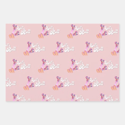 Laten we rollen retro roller schaats verjaardagsfe inpakpapier vel (Voorkant 3)