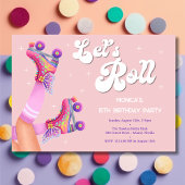 Laten we rollen retro roller schaats verjaardagsfe kaart