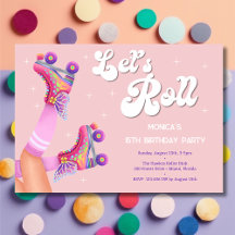 Laten we rollen retro roller schaats verjaardagsfe