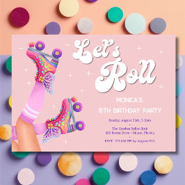 Laten we rollen retro roller schaats verjaardagsfe kaart