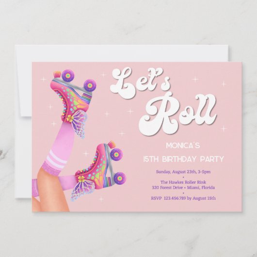 Laten we rollen retro roller schaats verjaardagsfe kaart (Voorkant)