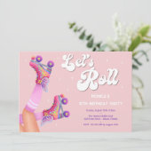 Laten we rollen retro roller schaats verjaardagsfe kaart (Staand voorkant)