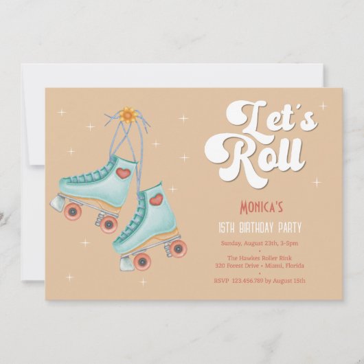 Laten we rollen retro roller schaats verjaardagsfe kaart (Voorkant)