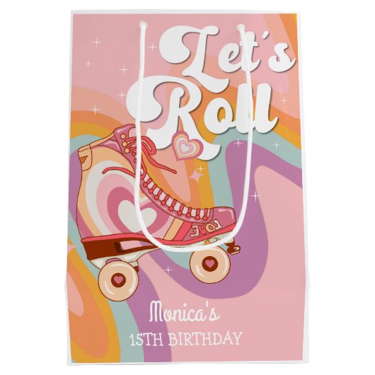 Laten we rollen retro roller schaats verjaardagsfe medium cadeauzakje (Achterkant)