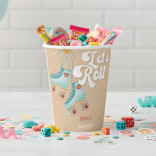 Laten we rollen retro roller schaats verjaardagsfe papieren bekers