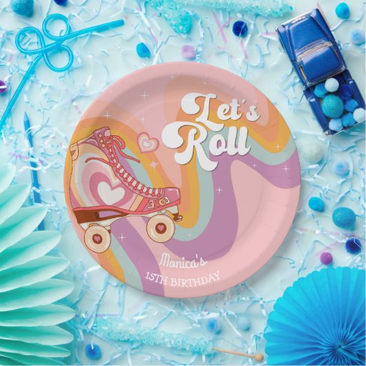 Laten we rollen retro roller schaats verjaardagsfe papieren bordje (Feest)