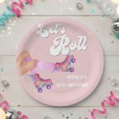 Laten we rollen retro roller schaats verjaardagsfe papieren bordje