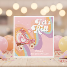Laten we rollen retro roller schaats verjaardagsfe