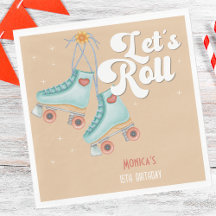 Laten we rollen retro roller schaats verjaardagsfe