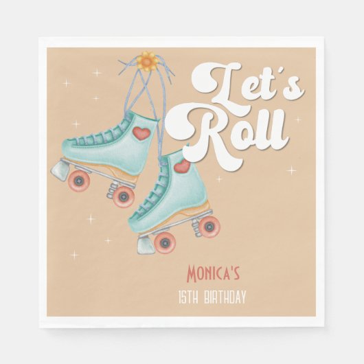 Laten we rollen retro roller schaats verjaardagsfe servet (Voorkant)
