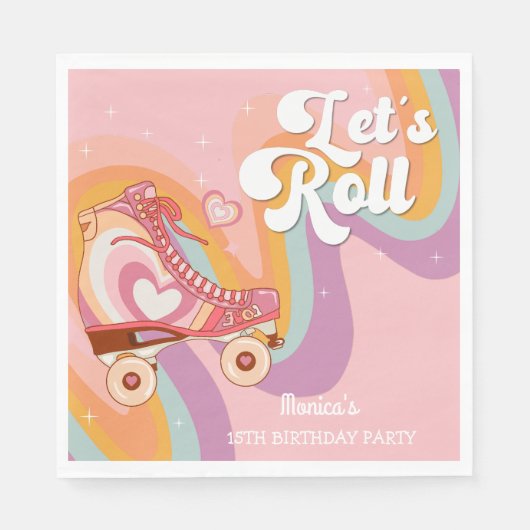 Laten we rollen retro roller schaats verjaardagsfe servet (Voorkant)