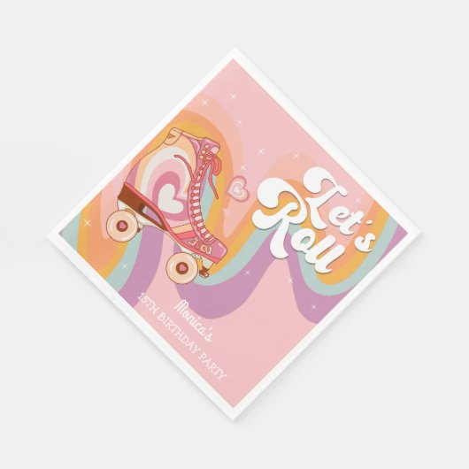 Laten we rollen retro roller schaats verjaardagsfe servet (Hoek)