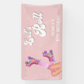 Laten we rollen retro roller schaats verjaardagsfe spandoek (Verticaal)