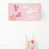 Laten we rollen retro roller schaats verjaardagsfe spandoek (Insitu)