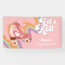 Laten we rollen retro roller schaats verjaardagsfe spandoek