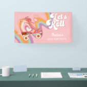 Laten we rollen retro roller schaats verjaardagsfe spandoek (Beurs)