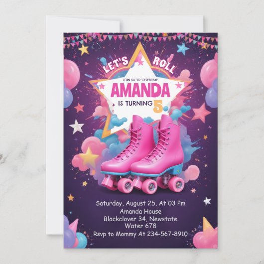 Laten we rollen! - Roller Schaats verjaardagsfeest Kaart (Voorkant)