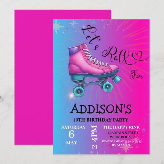 Laten we rollen voor, Retro Rolschaatsen verjaarda Kaart (Voorkant / Achterkant)