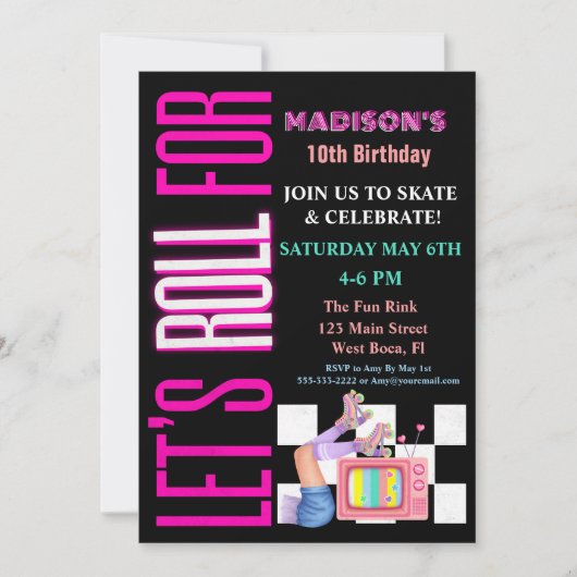 Laten we rollen voor Roller Skate Glow Party Kaart (Voorkant)