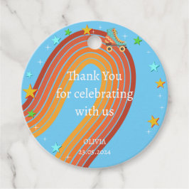 Laten we roller schaats retro regenboog dank u bedankjes labels