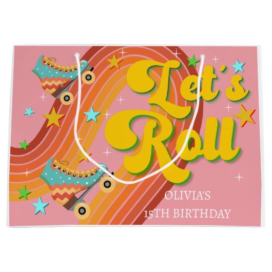 Laten we roller schaats retro regenboog groot cadeauzakje (Voorkant)