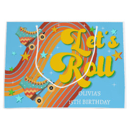 Laten we roller schaats retro regenboog groot cadeauzakje
