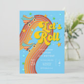 Laten we roller schaats retro regenboog kaart (Staand voorkant)