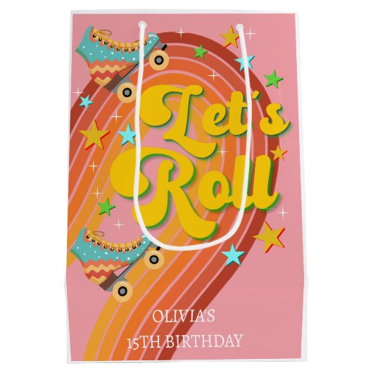 Laten we roller schaats retro regenboog medium cadeauzakje (Achterkant)