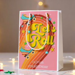 Laten we roller schaats retro regenboog medium cadeauzakje