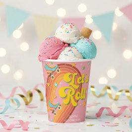 Laten we roller schaats retro regenboog papieren bekers