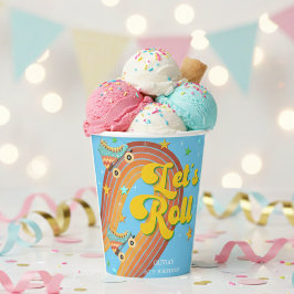 Laten we roller schaats retro regenboog papieren bekers