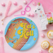 Laten we roller schaats retro regenboog papieren bordje (Feest)