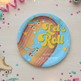 Laten we roller schaats retro regenboog papieren bordje