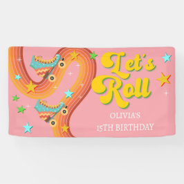 Laten we roller schaats retro regenboog spandoek