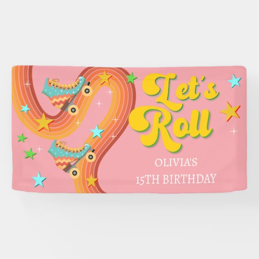 Laten we roller schaats retro regenboog spandoek (Horizontaal)