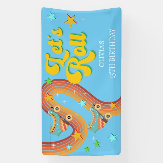 Laten we roller schaats retro regenboog spandoek (Verticaal)