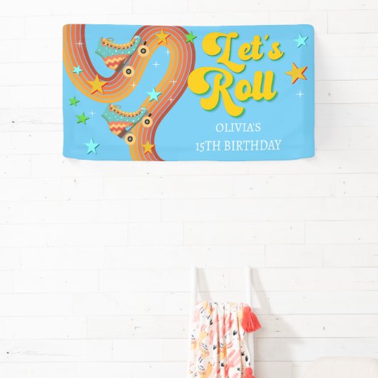 Laten we roller schaats retro regenboog spandoek (Insitu)