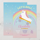 Laten we RollerSkate Girls verjaardagsfeestje uitn Kaart (Voorkant / Achterkant)