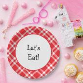 Laten we rood en wit plaid eten papieren bordje (Feest)