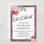 Laten we Roos Glitter Floral Reception vieren Kaart (Voorkant)