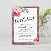Laten we Roos Glitter Floral Reception vieren Kaart (Staand voorkant)