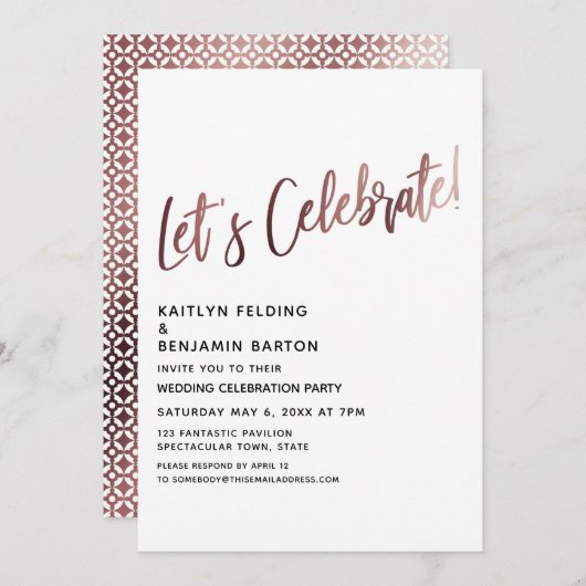 Laten we Roos Gold Wedding Reception vieren Kaart (Voorkant / Achterkant)