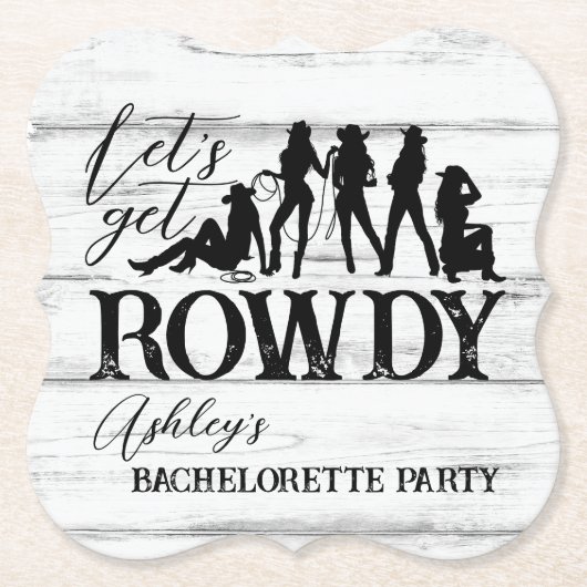 Laten we rowdy cowgirl bachelorette-feest gebruike kartonnen onderzetters (Voorkant)