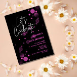 Laten we Roze Bokeh Gradient Black Verjaardag vier Kaart<br><div class="desc">Een moderne,  stijlvolle en glamoureuze uitnodiging voor elk verjaardagsfeestje van de leeftijd. Dit ontwerp heeft een levendige typografie "Let's Celebrate" met roze verloopbokeh op een zwarte achtergrond. Personaliseer en voeg uw feestdetails toe. Maak van uw mijlpaal verjaardag een bijzonder evenement!</div>