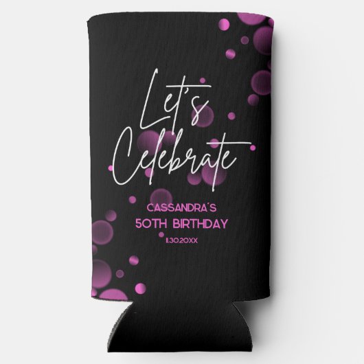 Laten we Roze Bokeh Gradient Black Verjaardag vier Seltzer Blikjeskoeler (Achterkant)