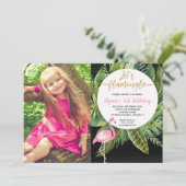 Laten we roze gouden Flamingo-verjaardagsfoto flam Kaart (Staand voorkant)